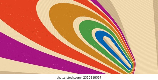 Líneas retro fondo abstracto vectorial, póster de arte de diseño gráfico vintage 3D de perspectiva dimensional, fondo de pantalla en un estilo setenta.