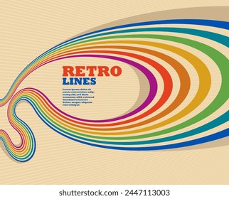 Retro lines vector abstract background, 3D dimensional perspective vintage graphic design art poster, wallpaper in a style of seventieth.