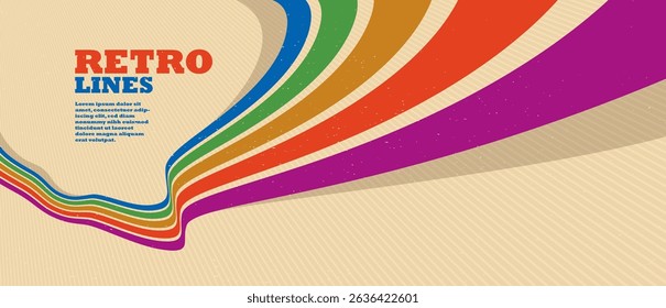 Retro lines vector abstract background, 3D dimensional perspective vintage graphic design art poster, wallpaper in a style of seventieth.