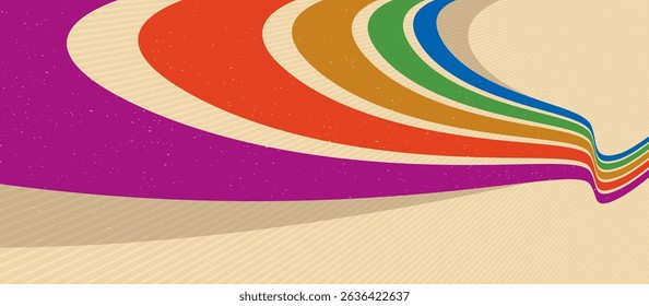 Retro lines vector abstract background, 3D dimensional perspective vintage graphic design art poster, wallpaper in a style of seventieth.