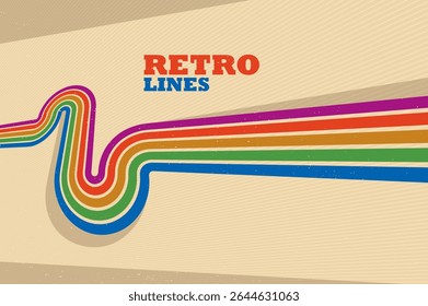 Retro lines vector abstract background, 3D dimensional perspective vintage graphic design art poster, wallpaper in a style of seventieth.