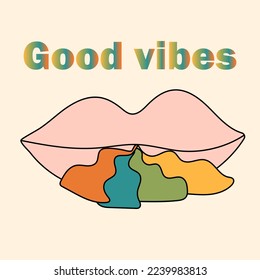 retro lips 70s vector. Good vibes