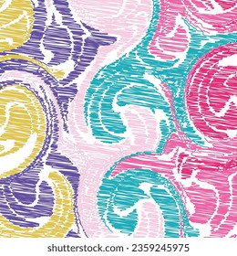 Retro Liquid Swirl Doodle Scribble Pink Yellow Purple blue. Psychedelic 1990s Colors. Trends of 2023. SHOTLIST1990