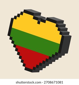 Logotipo de bandera de Lituania retro en concepto vintage de píxeles isométricos con sombreado simple