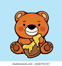 Retro Little Bear Bee Cartoon illustration vector