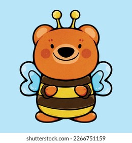 Retro Little Bear Bee Cartoon illustration vector