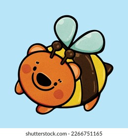 Retro Little Bear Bee Cartoon illustration vector