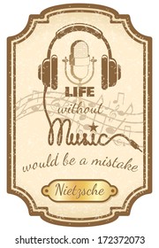 Retro live music poster with mic and headphones vector illustration