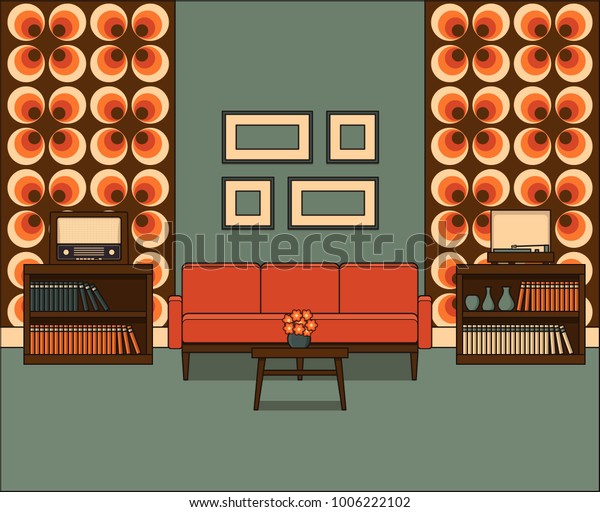 Retro Living Room Line Art Room Stock Vektorgrafik