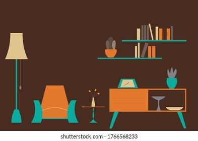 Vector de escena de la sala de estar retro