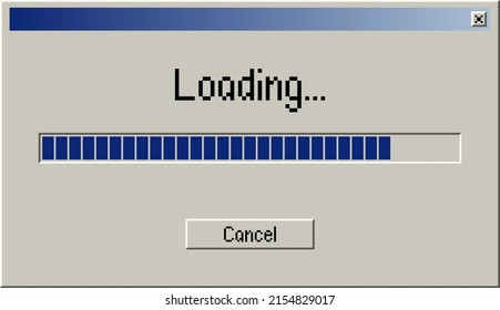 Retro Ladebalken. Fenster auf dem Computerbildschirm mit Lademeldung. Vektorgrafik.