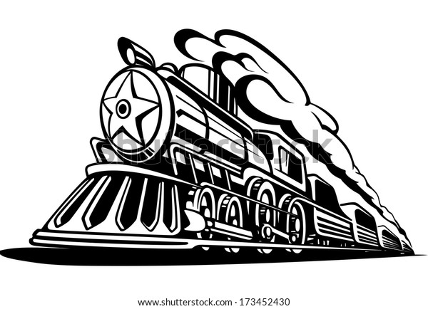 白黒の煙のあるレトロな機関車 アイコン 鉄道 ベクターイラスト のベクター画像素材 ロイヤリティフリー