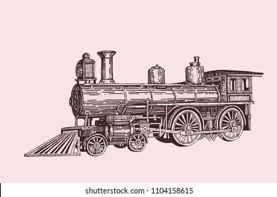 Retro  locomotive ,vector sepia,transport,vintage train