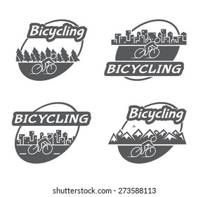 Retro logo bicycling. Bicycle and cyclist. Vintage vector badges and labels set.