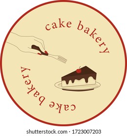 retro logo cake bakery with hand