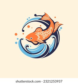 A retro logo design showcasing a fish jumping out of water