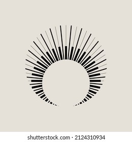 Retro logo element with rays. Round vintage icon with sunburst. Crcle with rays of sun, stars. Winner, award vector symbol