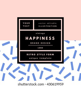 Retro logo in frame minimal geometric background. Trend layout, art print.