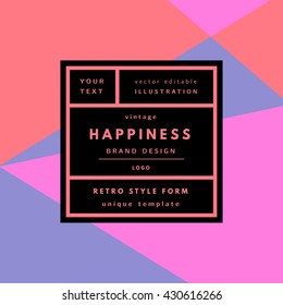 Retro logo in frame outline geometric background. Trend layout, art print.