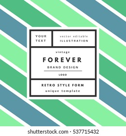 Retro logo in frame striped geometric background.Trend layout, art print.