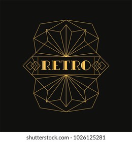 Retro logo, luxury vintage geometric monogram vector Illustration, art deco design element in golden and black colors