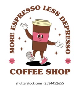 Mascota con logo retro y café. Mascota de comida estupenda para cafetería, menú de cafetería y más.