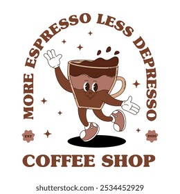 Mascota con logo retro y café. Mascota de comida estupenda para cafetería, menú de cafetería y más.