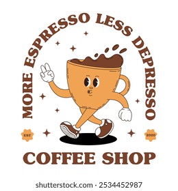 Mascota con logo retro y café. Mascota de comida estupenda para cafetería, menú de cafetería y más.