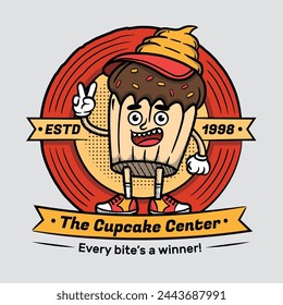 Retro Logo Mascot Design Food Cup Cake