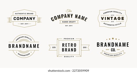 Retro logo set with typography on white background. Vintage logotypes, labels, insignias and badges collection Vol.3