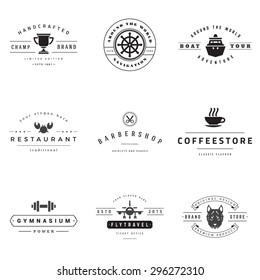 Conjunto de vectores de Logotipos Retro. Elementos de diseño de gráficos antiguos para logotipos, identidad, etiquetas, insignias, cintas, flechas y otros objetos. 
