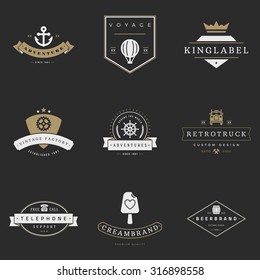 Retro Logotypes vector set. Vintage graphics design elements for logos, identity, labels, badges, ribbons, arrows and other objects. 