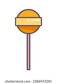 Retro lollipop concept. Sweetness, dessert and delicacy. Candy and tasty, but junk food. Back to 80s and 90s. Sticker for social networks and messengers. Cartoon flat vector illustration