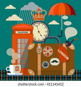 retro London vector flat style background