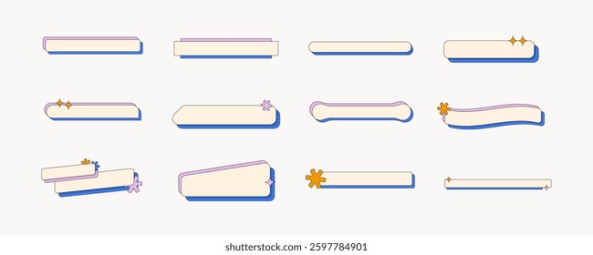 Retro Long Frame Element Set. Text Box Aesthetic.
