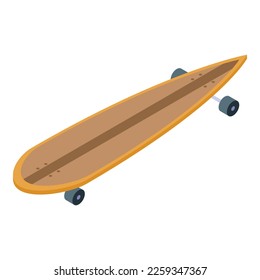 Retro longboard icon isometric vector. City shape. Skate wheel