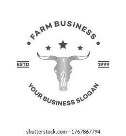 Retro Longhorn Bull Buffalo Cow for Western Countryside Farm Ranch Country logo design drawing style  illustration