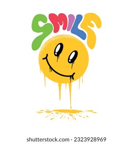 Retro Look design of Melting Smile Emoji, Colorful Title ,good for graphic design resouces, Prints, Cover Books, Children Books, Posters, and more.