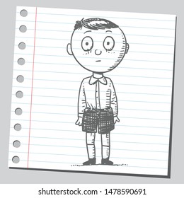 Retro looking boy standing alone.