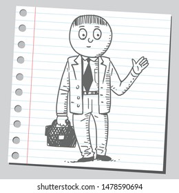 Retro looking businessman with suitcase.