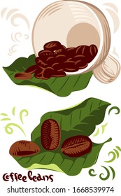 Retro looking coffee beans set with expanded strokes and brush swatches included. Icolated vector for menu and cards design.