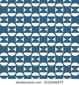 Retro looking seamless pattern with blue abstract shapes on white background