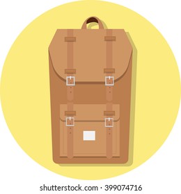Retro looking stylish camping and mountain exploring backpack. Minimal flat vector illustration