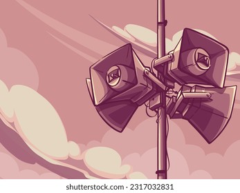 Retro loudspeaker or megaphone vector sketch illustration