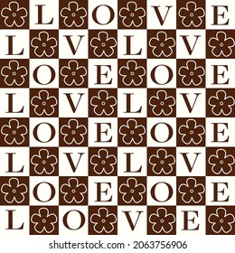 Retro Love Flower Spell Out Typography Checkerboard Fun Wallpaper Pattern Seamless Phone Case Stationary Paper Fashion Textile