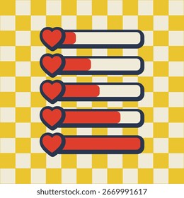Vector de barra de progreso de corazón de amor retro. Antiguas Game Loading Diseño de elementos de IU