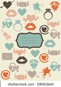 retro love icons with banner