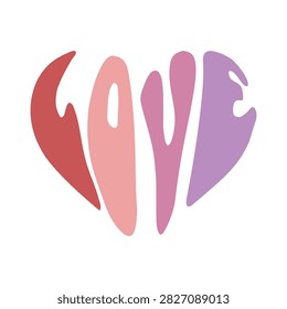 Retro love text formed into a heart shape with t shirt typography affection aesthetic colorful inspirational positive symbolic devotion kindness happiness creative illustration