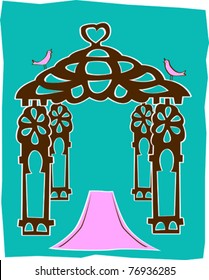 Retro Love & Weddings Exotic Ceremony Arbor Vector Illustration