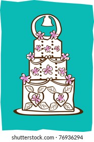 Retro Love & Weddings Tiered Cake Vector Illustration